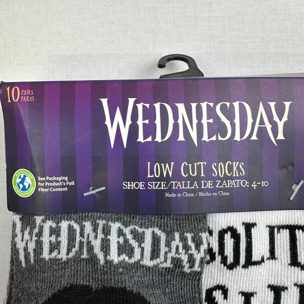 Wednesday Low Cut Socks 10 Pairs Girls Gothic Graphic‎ 4-10